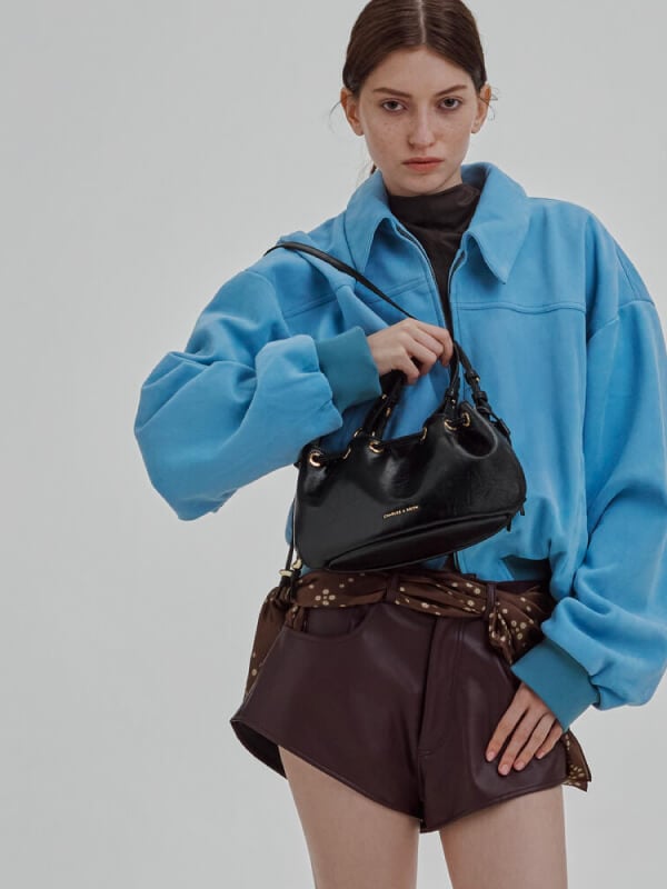Black Mini Moxie Drawstring Bucket Bag - CHARLES & KEITH