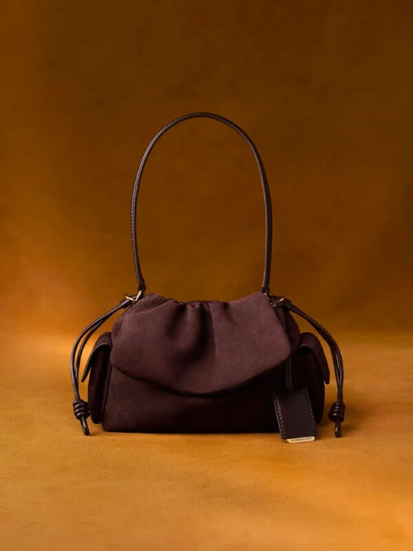 Women’s Khai ruched top handle bag in espresso brown - CHARLES & KEITH