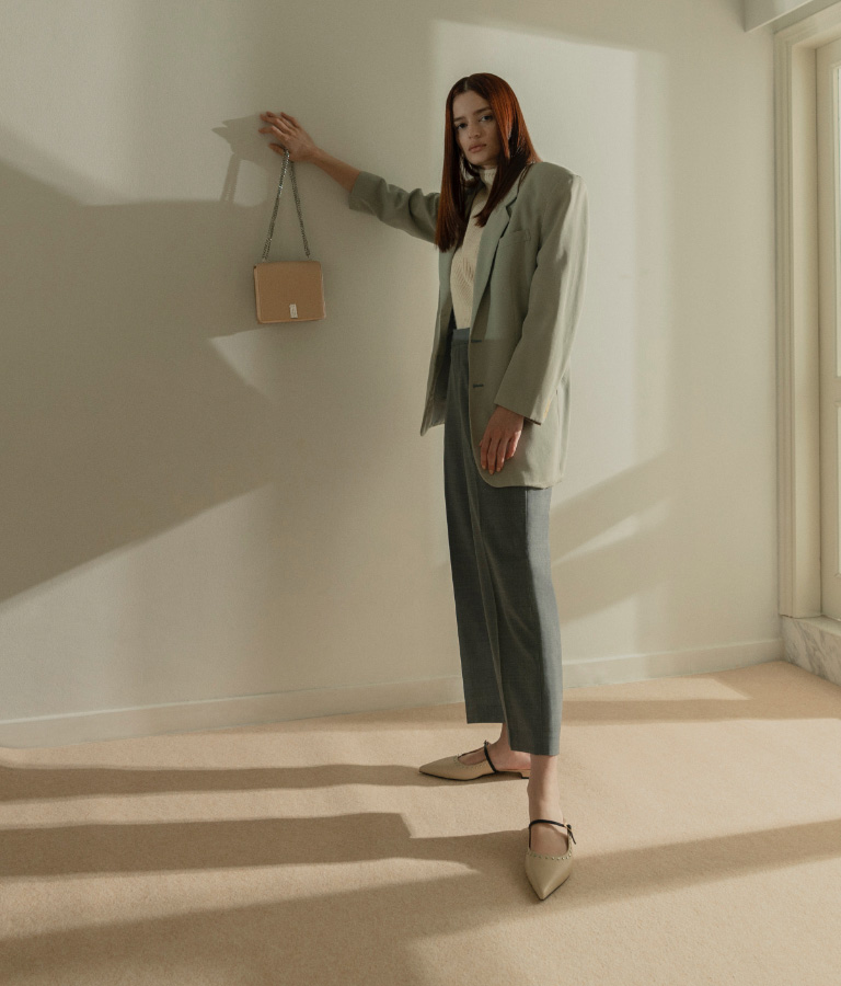Women’s leather chain strap boxy bag and studded leather mules – CHARLES & KEITH