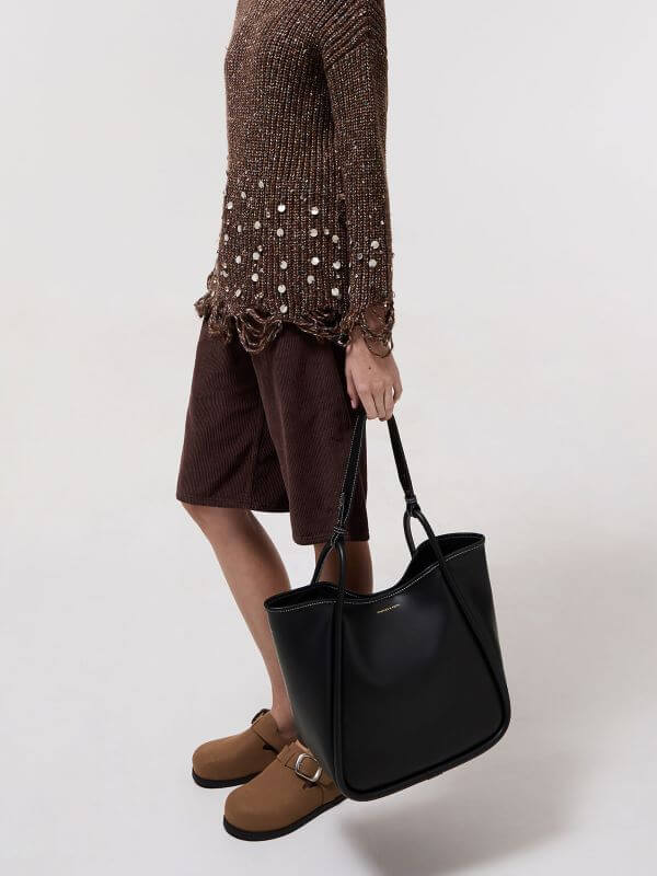 Black Lyla Tubular Slouchy Tote Bag – CHARLES & KEITH TH