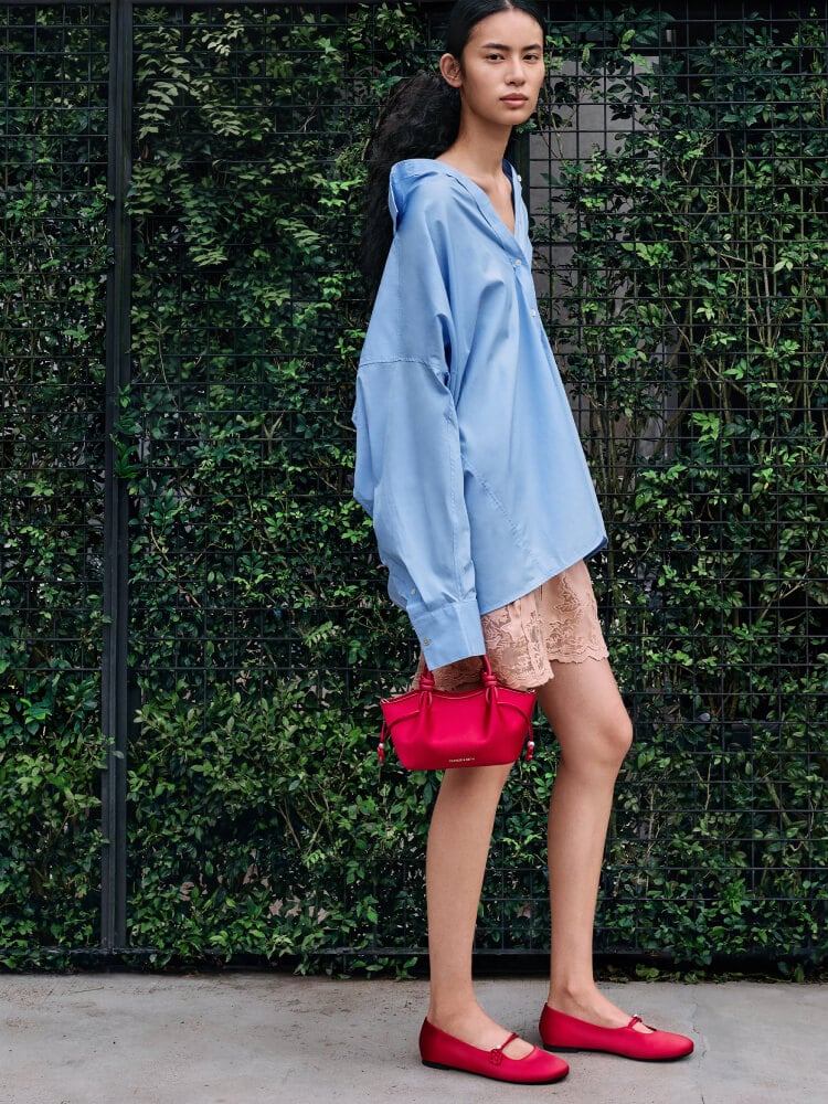 Red Sammie Pearl-Butterfly Knotted-Handle Tote Bag - CHARLES & KEITH