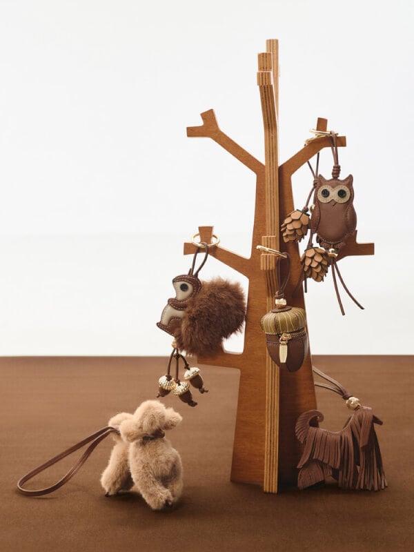 Women’s leather fringed dog charm, faux shearling poodle charm and acorn charm - CHARLES & KEITH