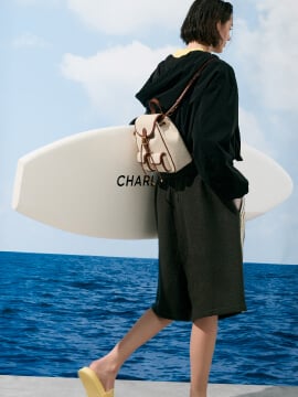 Bryna Canvas Backpack in Taupe - CHARLES & KEITH