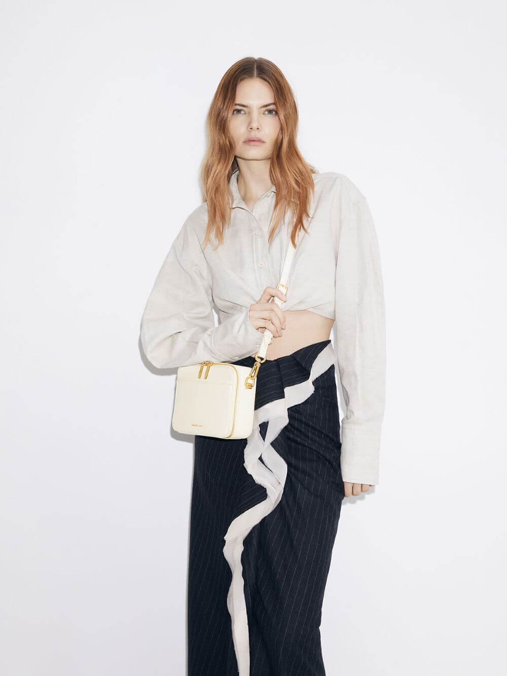 Women’s cream lock & key chain handle bag - CHARLES & KEITH