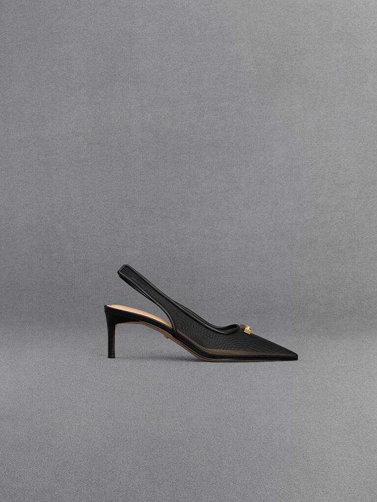 Mesh Pointed-Toe Slingback Pumps - CHARLES & KEITH