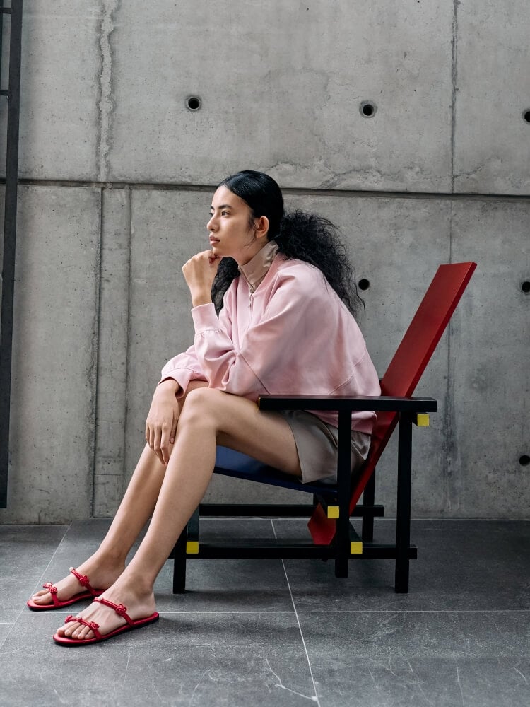 Orinda Knot-Pearl Slide Sandals - Red - CHARLES & KEITH