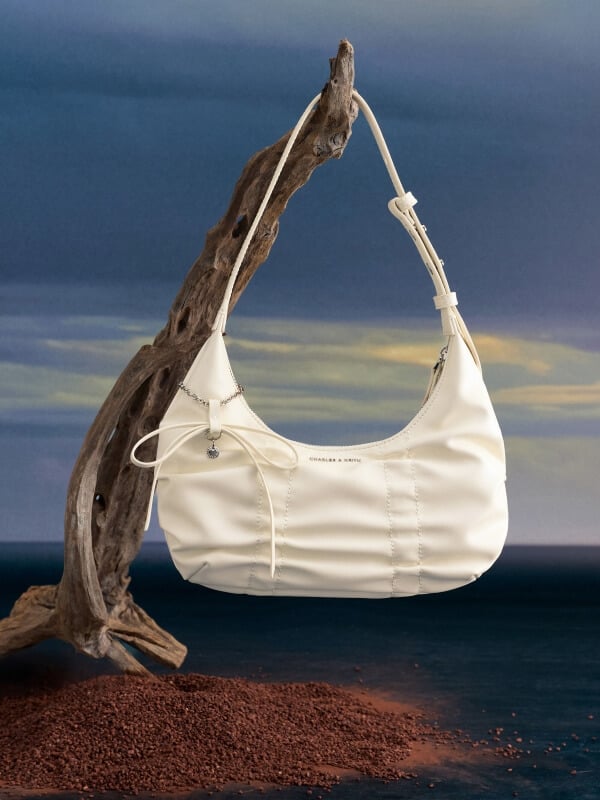Cream Kadee Ruched Bow-Charm Hobo Bag – CHARLES & KEITH TH