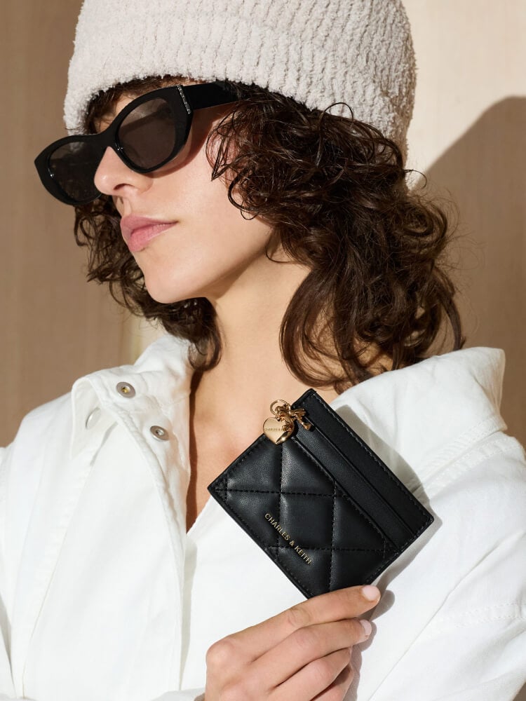 Black Arrietty Quilted Card Holder - CHARLES & KEITH