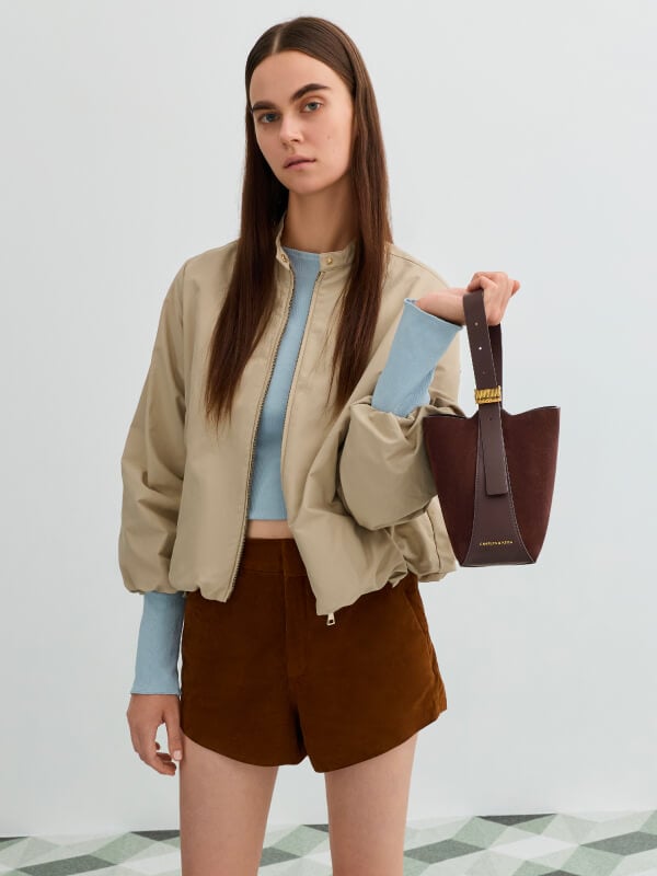 Women’s espresso brown Edna recycled suede bucket bag - CHARLES & KEITH