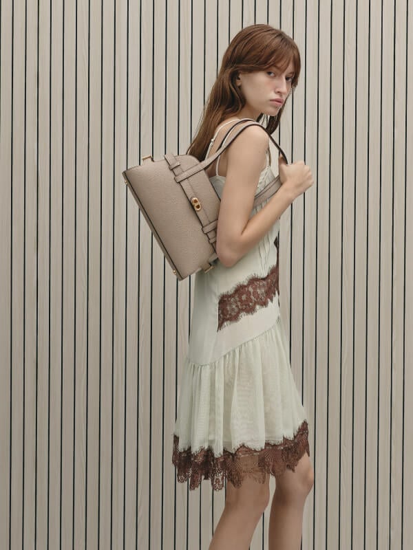 Women’s Aubrielle belted shoulder bag in chocolate - CHARLES & KEITH