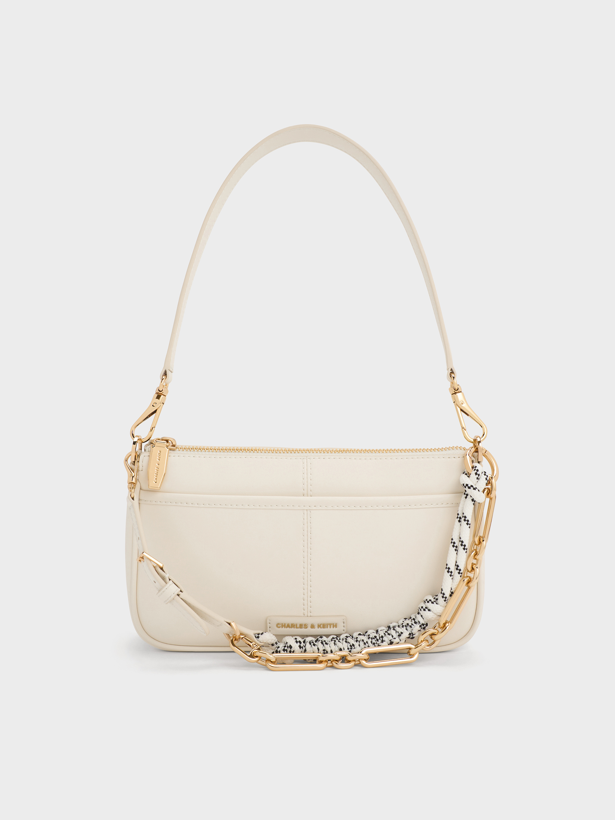 accent rope shoulder bag／beige Woven Beach, Grass and Paper Rope Accents Square Shape