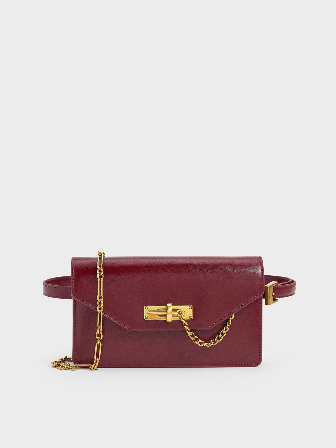 Burgundy Samantha Envelope Chain-Embellished Crossbody Bag