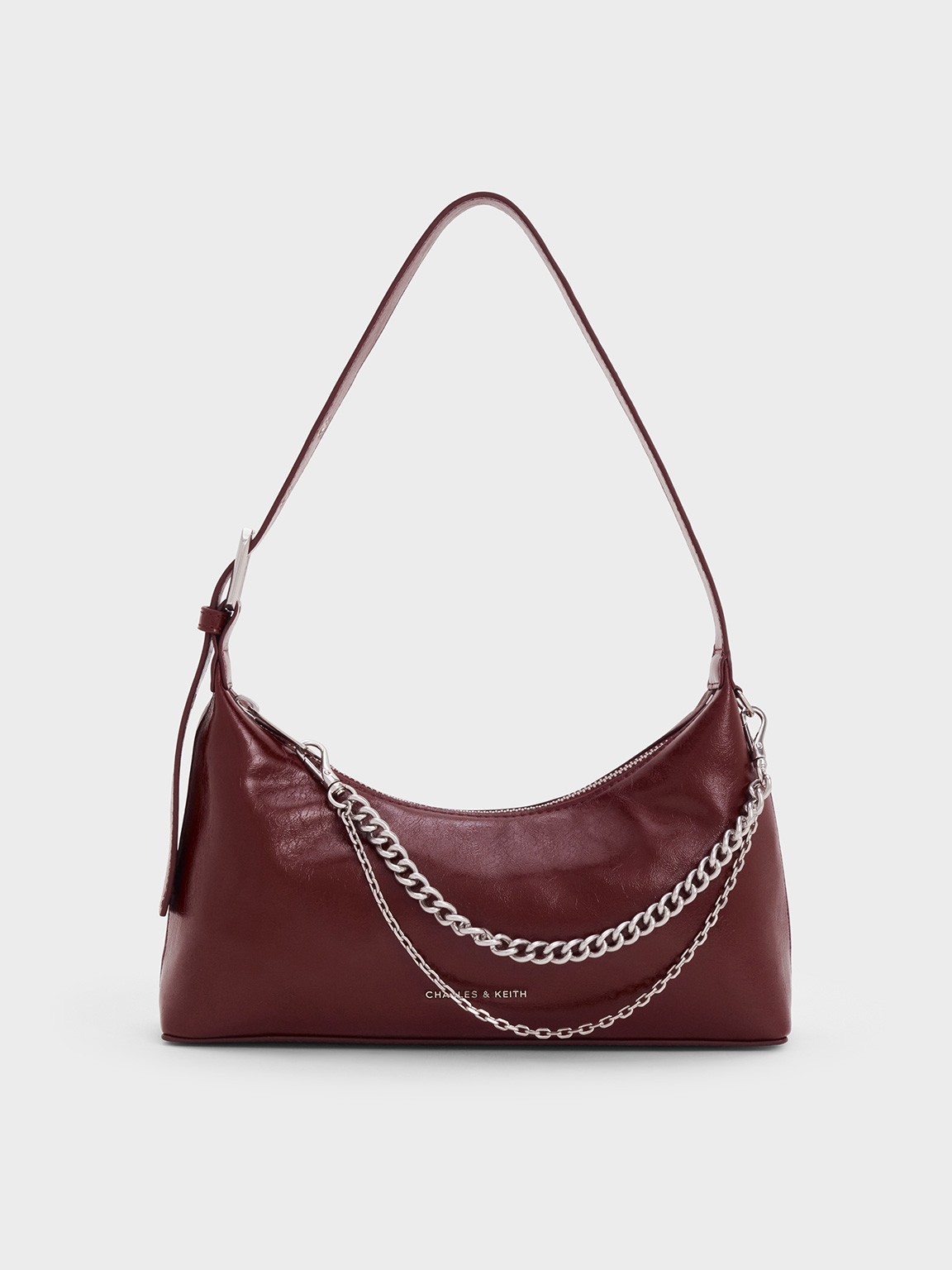 ★CHARLES&KEITH Atwood Chain-Embellished Hobo Bag/送料込 Noir Atwood Chain-Embellished Shoulder Bag - CHARLES & KEITH HK