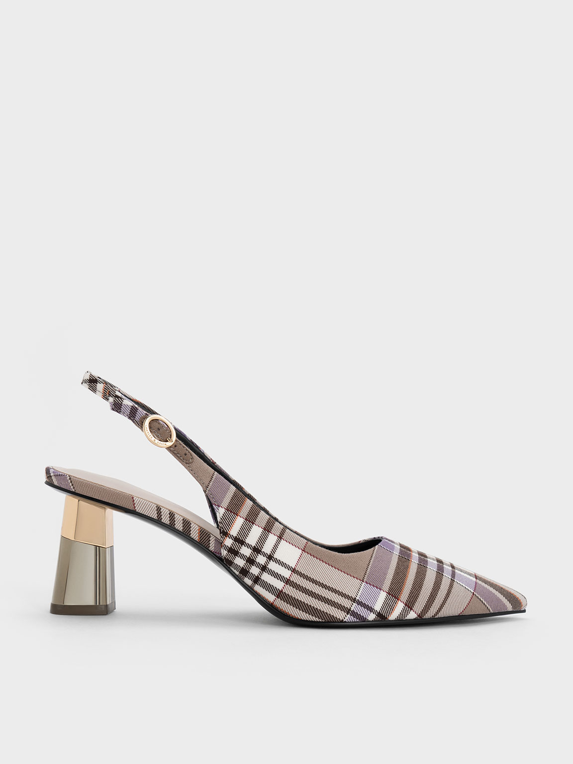 Taupe Oleana Checkered See Through Trapeze Heel Slingback Pumps CHARLES KEITH TH