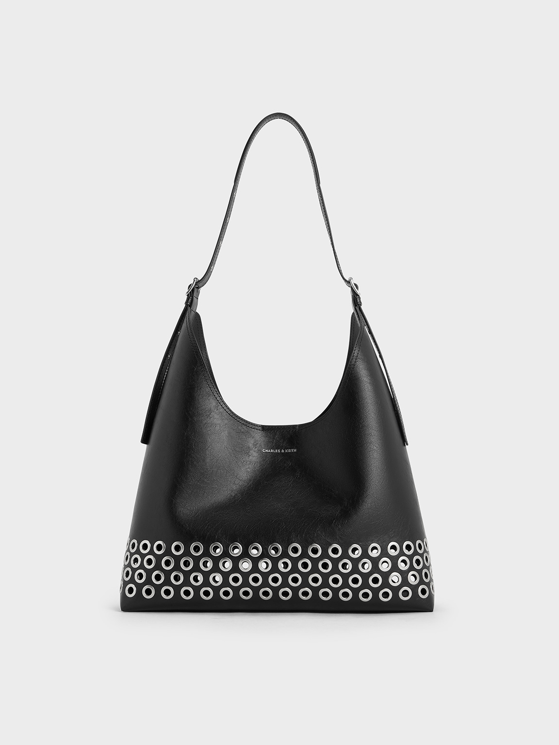 Noir Liv Grommet Hobo Bag - CHARLES & KEITH TH