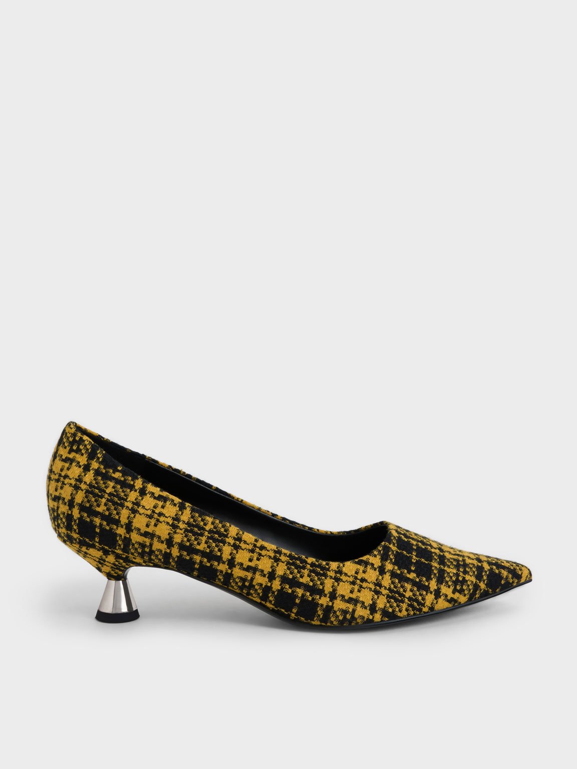Yellow Checkered Spool Heel Pumps CHARLES KEITH