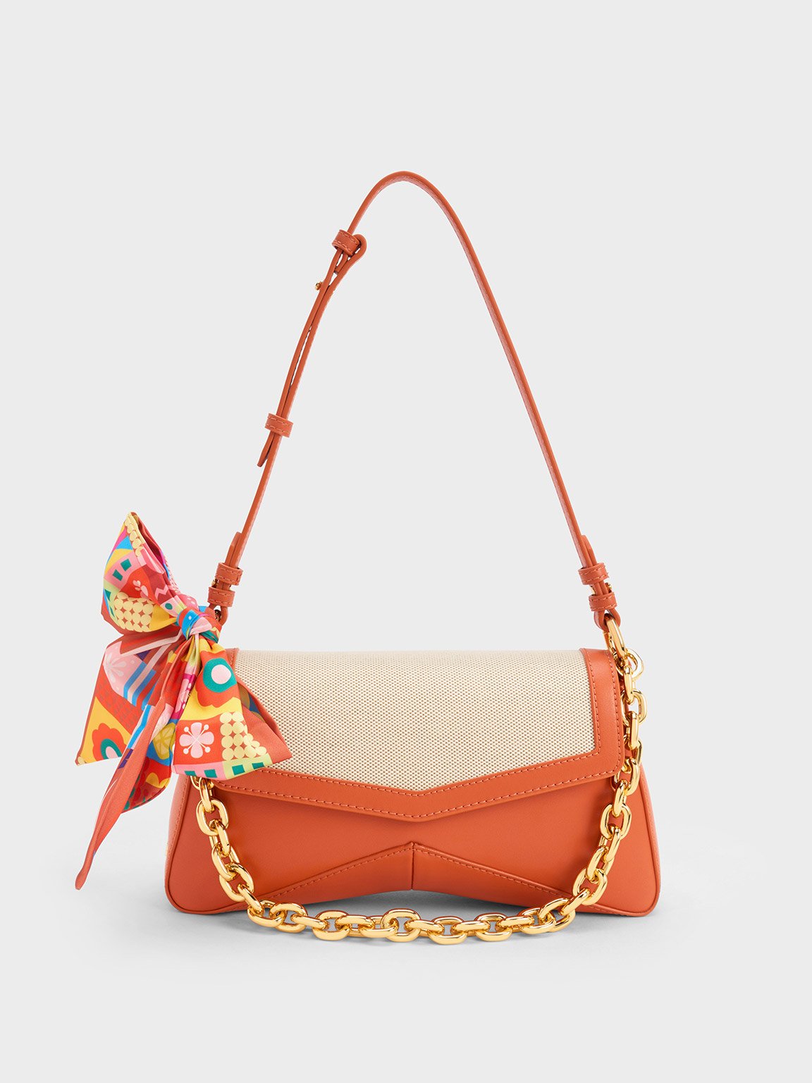 Orange Arley Canvas Chain-Link Trapeze Bag - CHARLES & KEITH TH