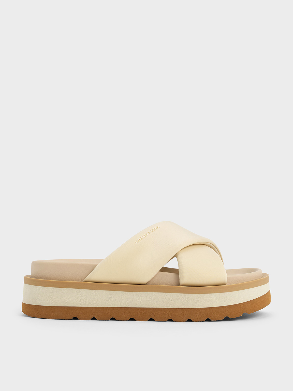 Chalk Crossover Platform Slide Sandals CHARLES KEITH TH