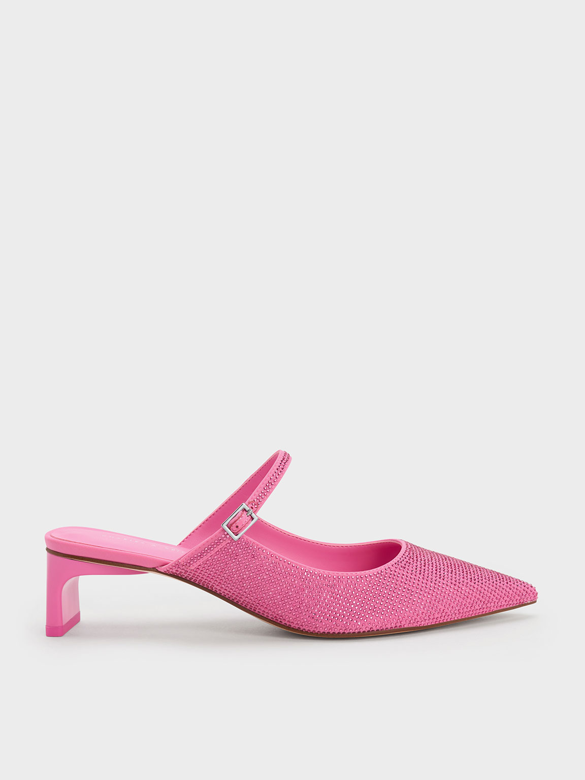 Pink Gem Embellished Blade Heel Mules CHARLES KEITH TH