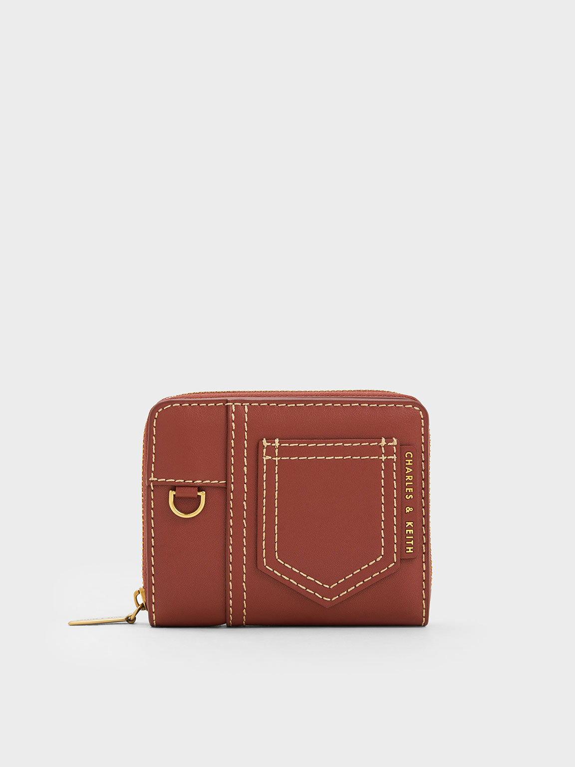 Mocha Anthea Contrast-Trim Zip Around Wallet - CHARLES & KEITH TH