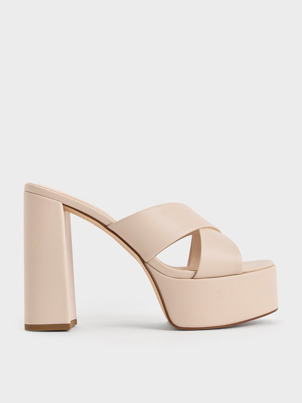 Cream Crossover Strap Platform Mules - CHARLES & KEITH TH