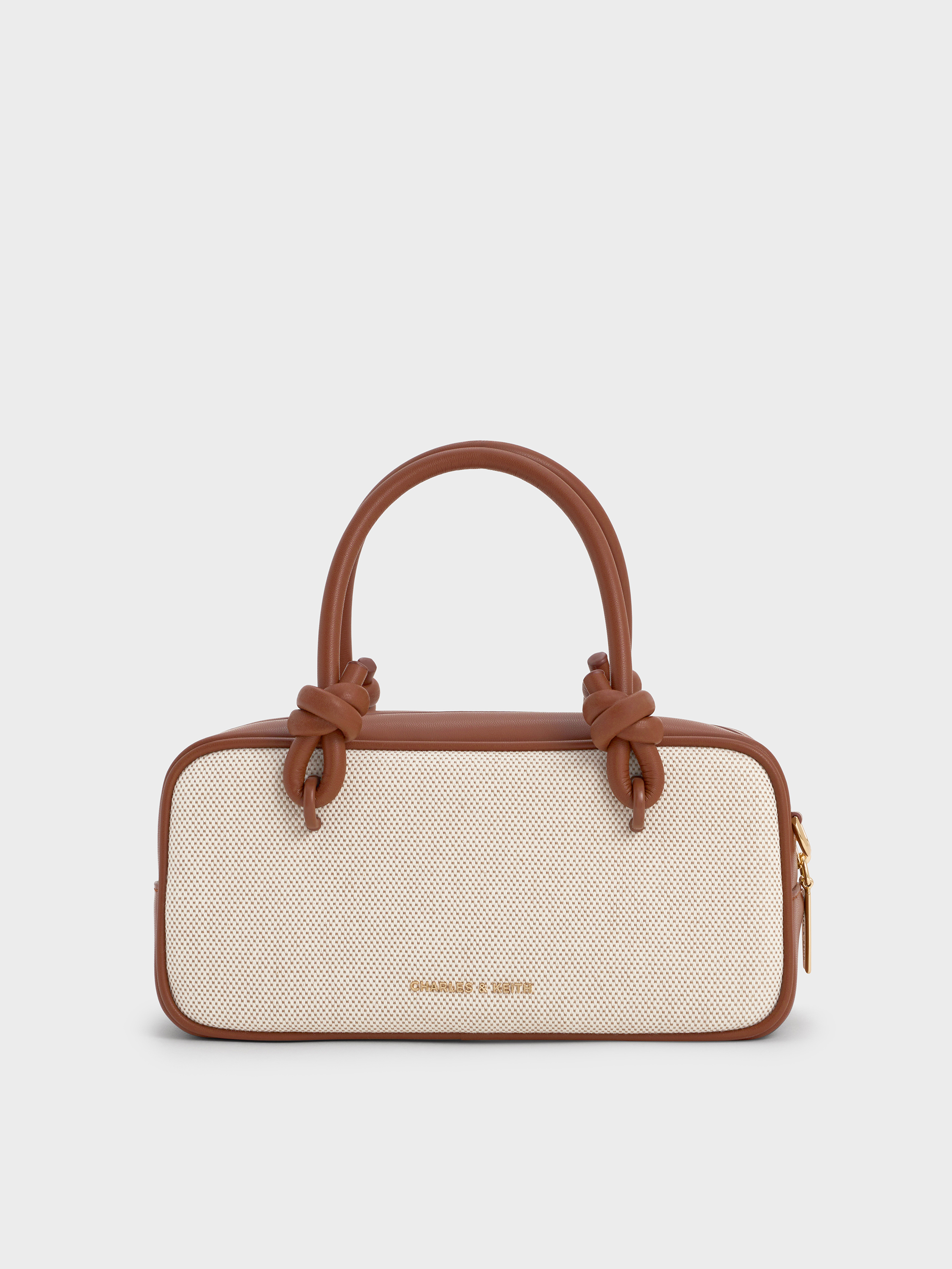 Sammie Canvas Knotted-Handle Boxy Bag - Taupe Canvas - CHARLES