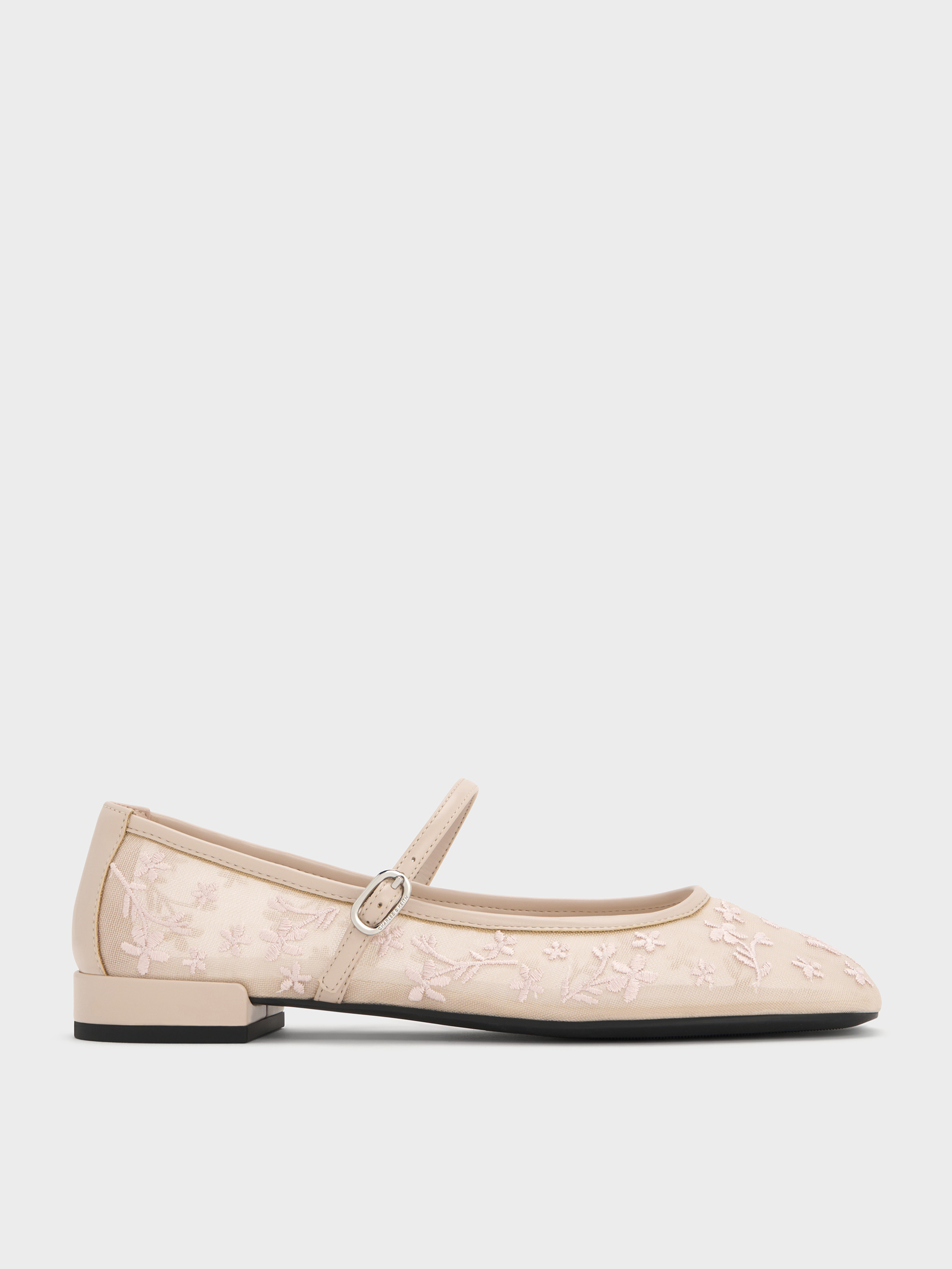 แมรี่เจน Nude Gertrude Mesh Embroidered Floral Mary Janes - สีนู้ด