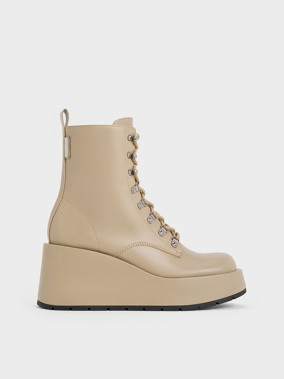 Taupe Lace-Up Platform Wedge Ankle Boots - CHARLES & KEITH TH