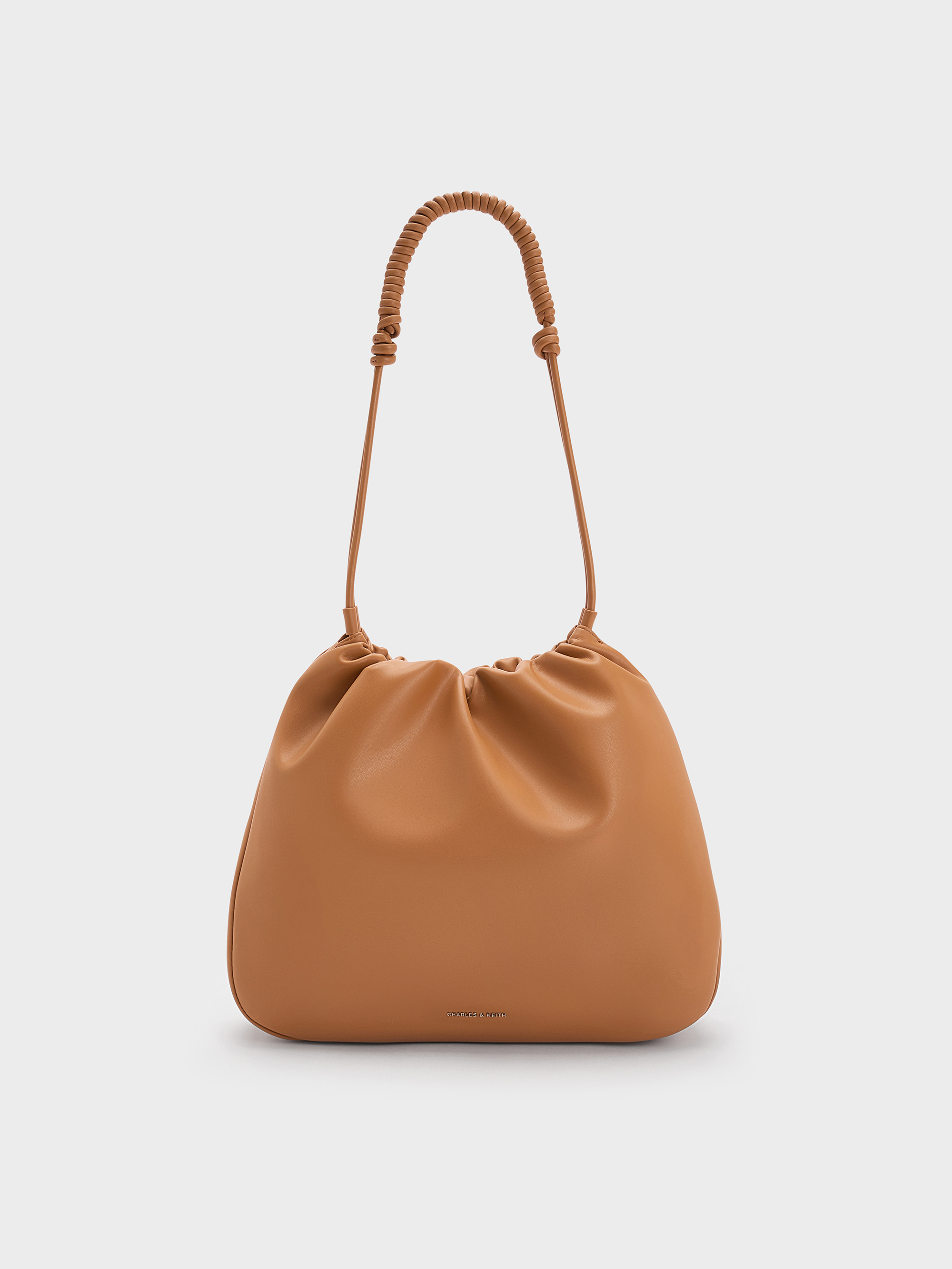 Russet Brown Lorelai Ruched Knotted-Strap Hobo Bag - CHARLES